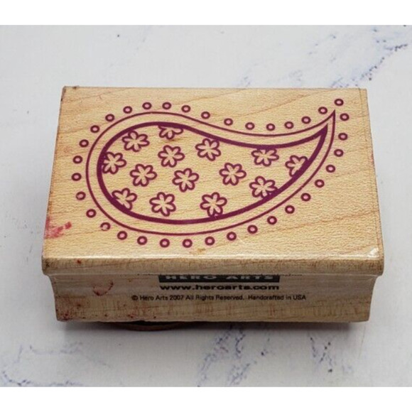 Hero Arts Paisley Teardrop Pattern With Flowers Wood Mounted Rubber Stamp C4518 - Picture 1 of 7